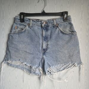 Vintage 90s 27" Orange Tab 951 Levi's Cutoff Shorts Mid Wash Raw‎ Hem High Waist
